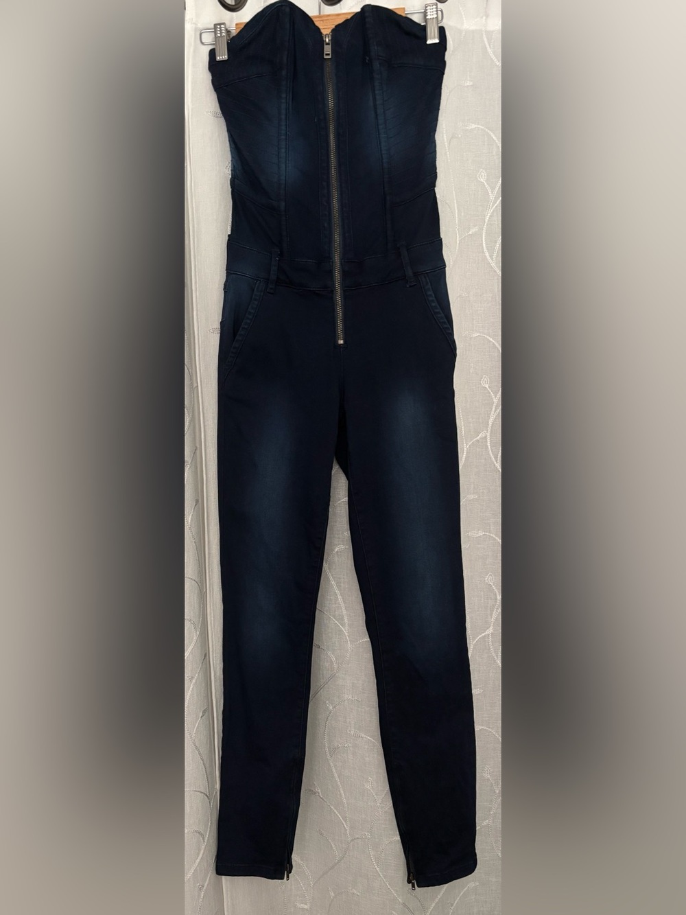 Guess Strapless Zip-Front Dark Navy Jumpsuit